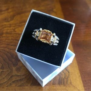 Men’s fashionable faceted champagne stone gold metal gentleman band ring NWT 12